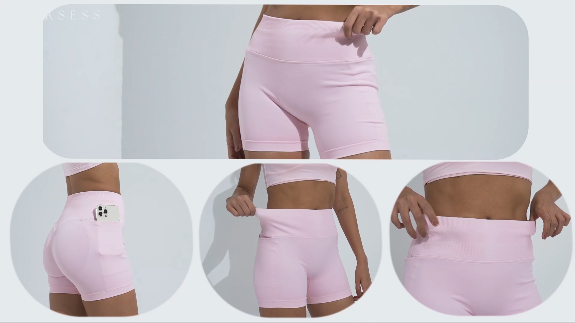 SUUKSESS Women XL Pink Hidden Scrunch Butt Lifting Workout Biker Shorts with Pockets 4 Seamless High Waisted Gym Shorts